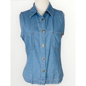 Oobe Blue Denim Sleeveless Tailored Fit Button Down Casual Shirt Large